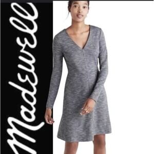 Madewell Heather Grey Long Sleeve Bridgewalk V-Neck Fit &Flare Mini Dress Size 6